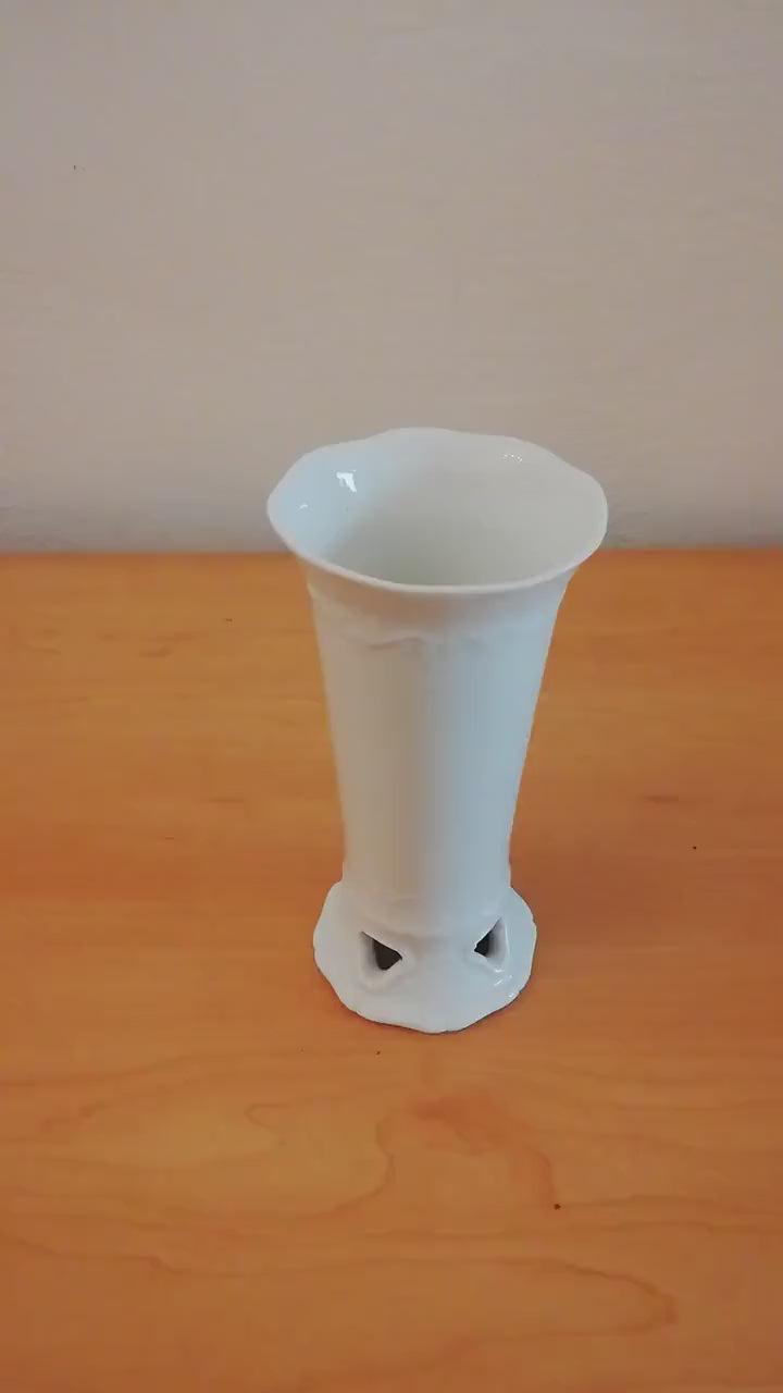 Fine porcelain vase with relief pattern and hole design - white - decorative highlight