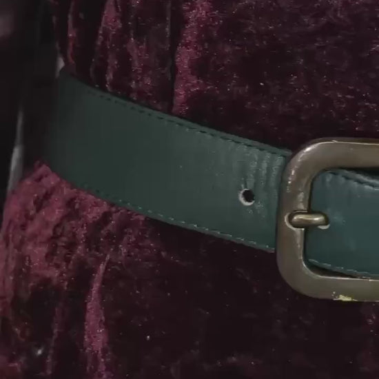 Vintage Green Leather Duck Belt Brass Mallard Buckle 80s 90s Country Club Preppy Style