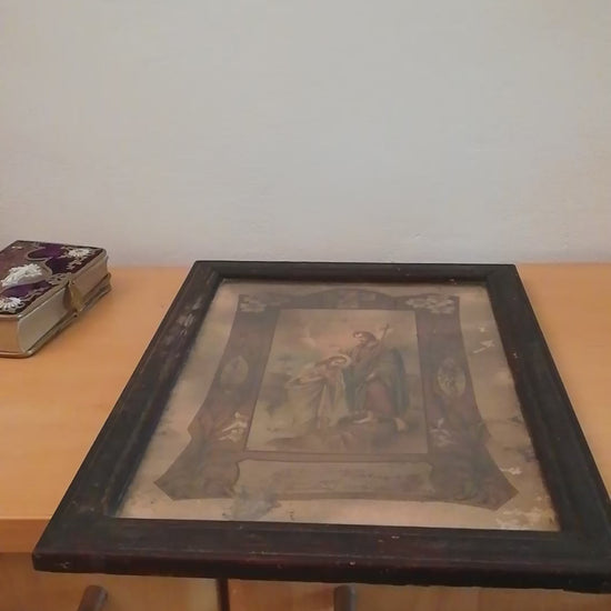 Antikes Heiligenbild katholische Taufe 1907. Video