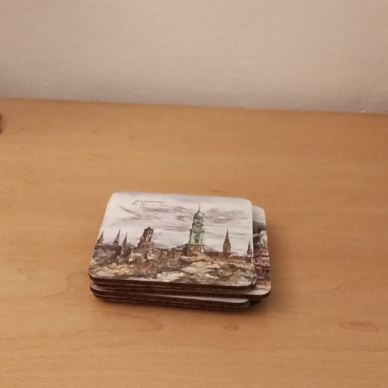 Vintage Hamburg Untersetzer aus Melamin mit Städtemotiven, Video.