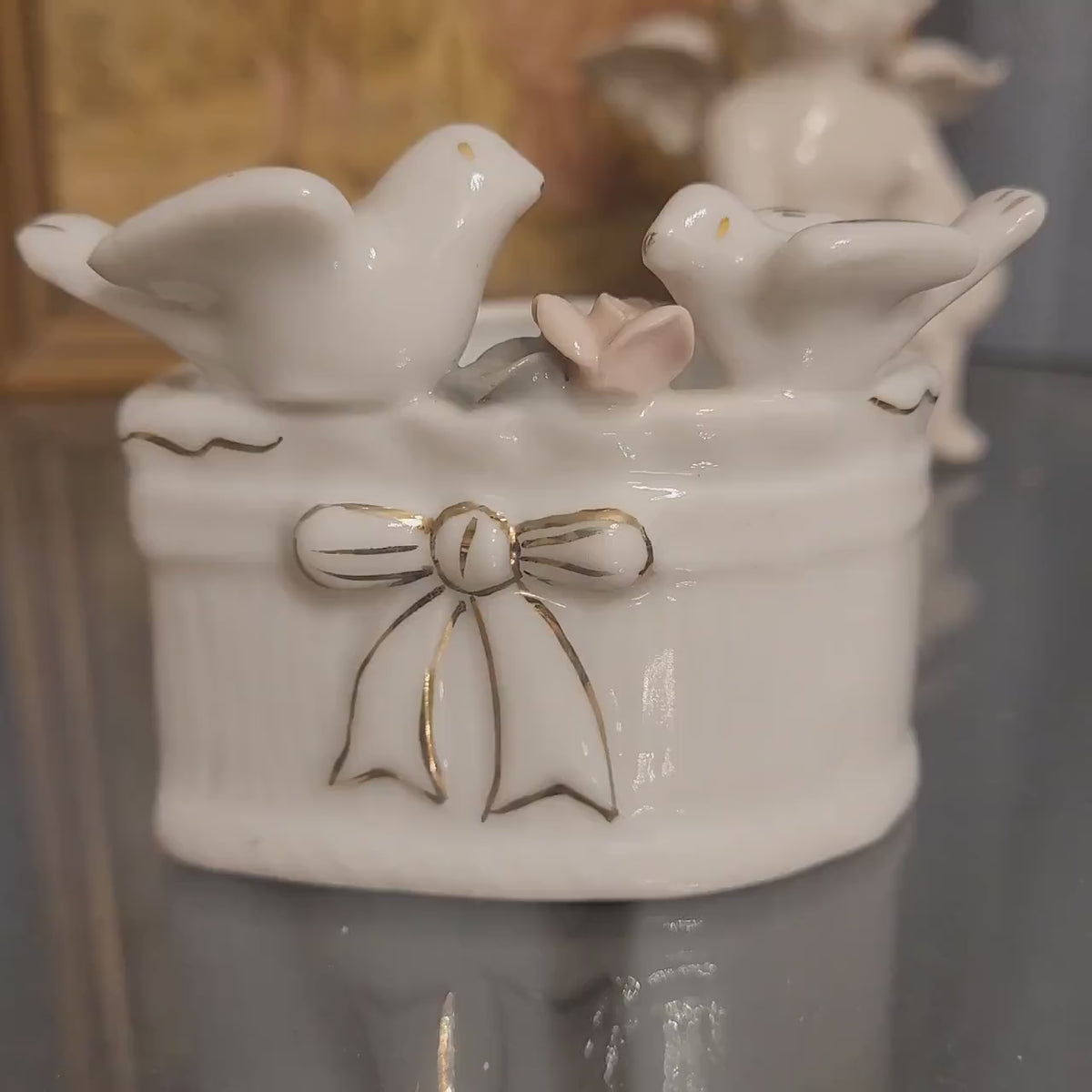 Vintage Porcelain Heart Trinket Box/Planter "Two Doves" | Romantic 1980s Decor | Perfect Wedding/Anniversary Gift