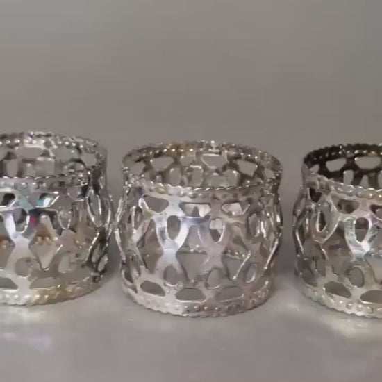 Vintage Silver Plated Napkin Rings Set of 6 Openwork Lattice Napkin Holders Versilbert German Mid Century Dining Table Decor