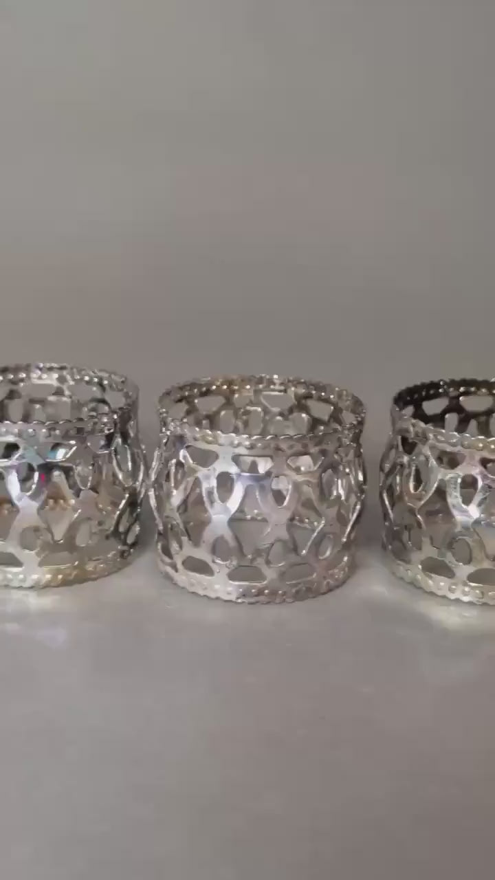 Vintage Silver Plated Napkin Rings Set of 6 Openwork Lattice Napkin Holders Versilbert German Mid Century Dining Table Decor