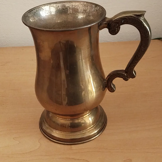 Messingkrug Baluster  Lorbeerhenkel, warme Patina, Video